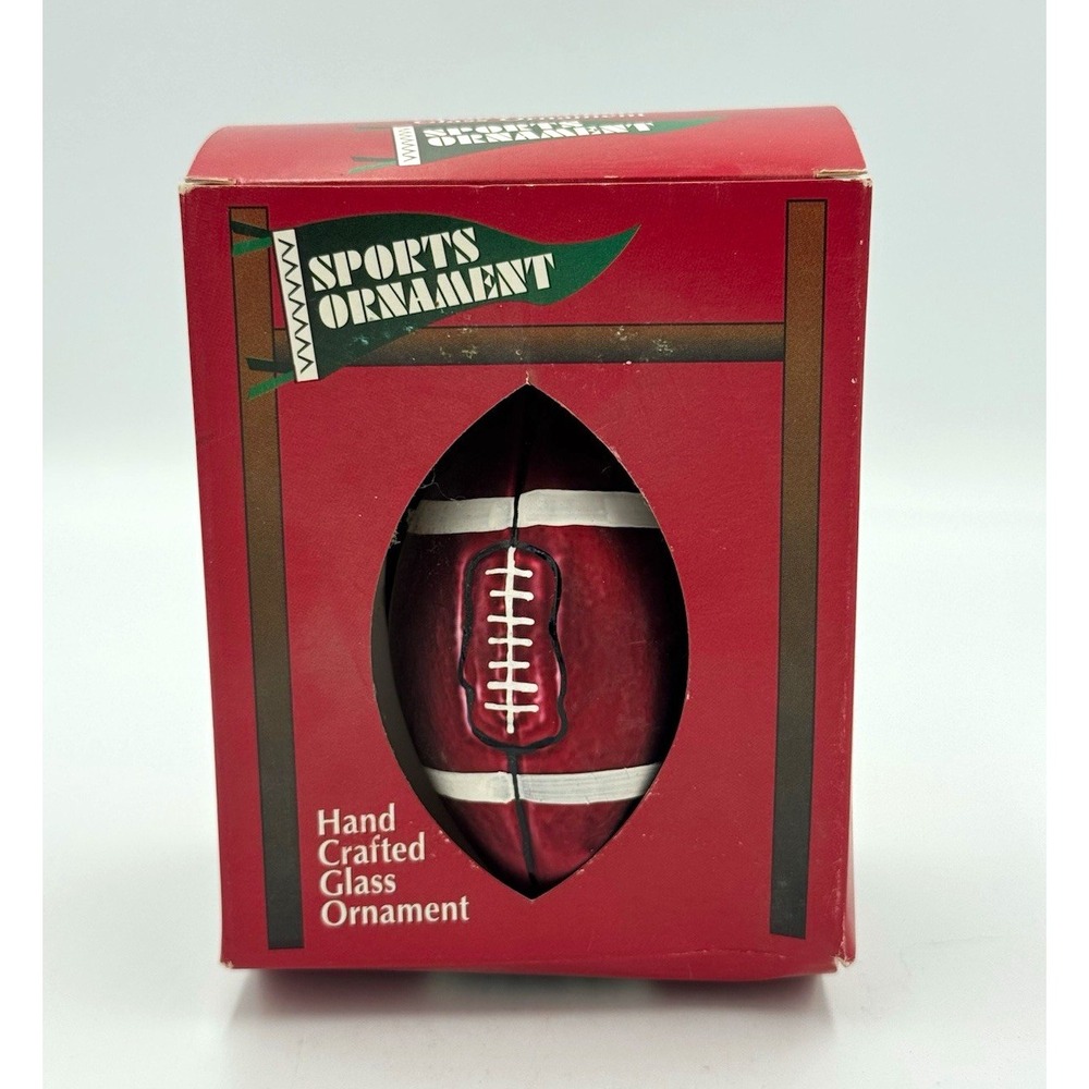 Bradford Handcrafted Hanging Glass Football Ornament, Christmas Sports, 1999